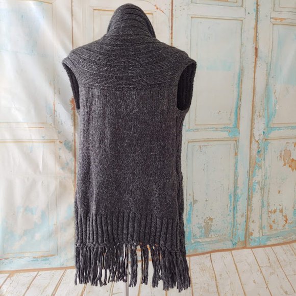 CAbi fringe pocket cable knit open front cardigan duster sweater/XS/gray - Picture 2 of 10